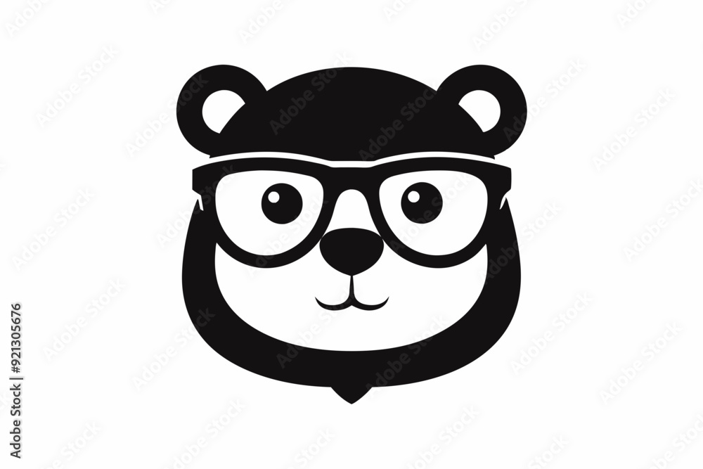 Fototapeta premium A cute bear logo face with black glasses white background