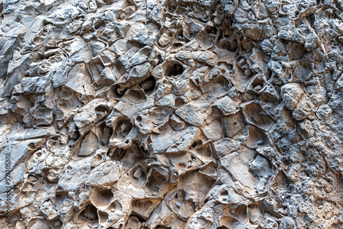 Geological structures on the coast in the village of Ribeira da Janela on the island of Madeira photo