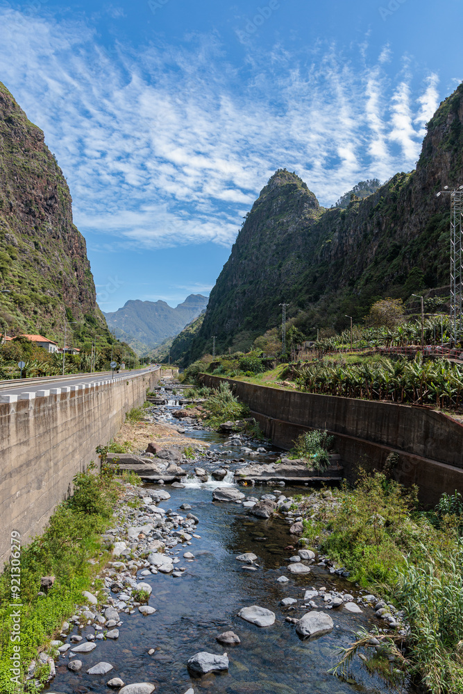 Banana plantations above the town of Ribeira Brava on the island of Madeira