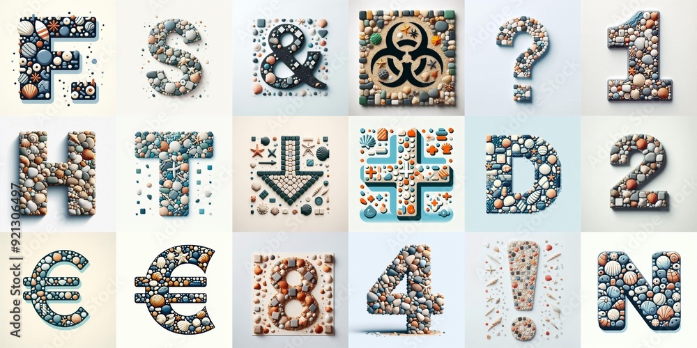 Sea Fall Coin Lettering Sea pebbles Lettering Typeface. AI generated illustration Stock ...