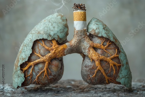 stark illustration of diseased lungs ravaged by cigarette smoke contrasting healthy and damaged tissue powerful antismoking visual message photo