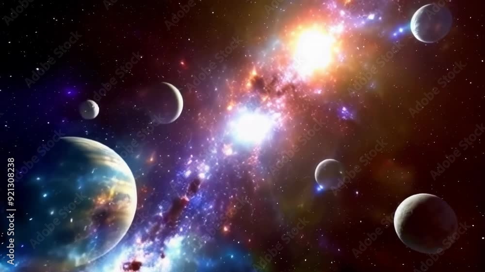 A stunning cosmic scene showcasing vibrant galaxies and planets, using immersive visuals and cinematic effects to evoke wonder. A stunning cosmic scene showcasing vibrant galaxies and planets, using immersive visuals and cinematic effects to evoke wonder.