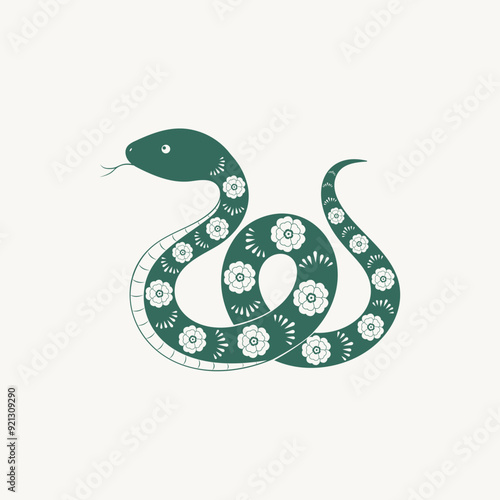 Cute green snake isolated on a white background. Symbol of the New Year 2025. Vector illustration