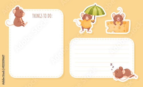 Empty Note Card with Cute Little Mouse Character Vector Template