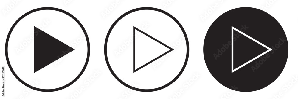 Round play button icons set. Round play button icons set.