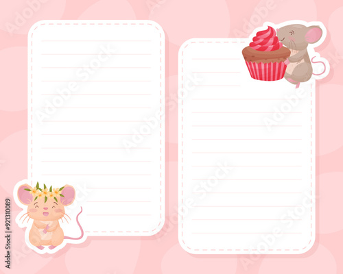 Empty Note Card with Cute Little Mouse Character Vector Template
