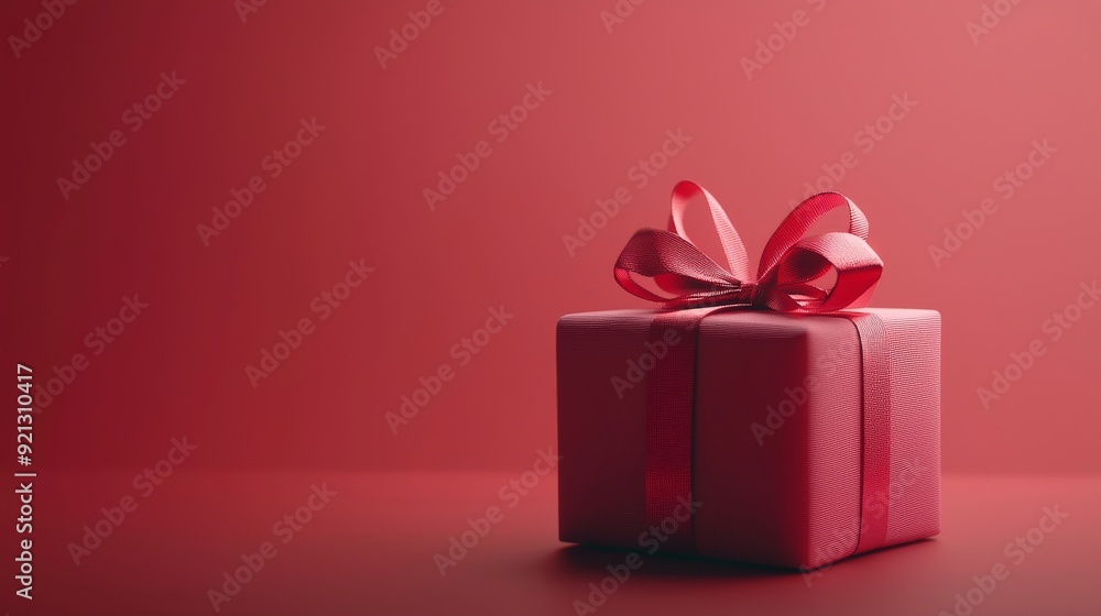 Obraz premium A Chic and Stunning Red Gift Box Adorned with a Beautiful Bow on a Bright, Colorful Background