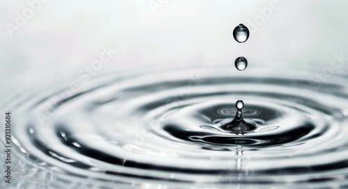 Droplets Falling on Tranquil Water Surface Creating Ripples