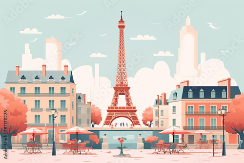 Paris in flat art style