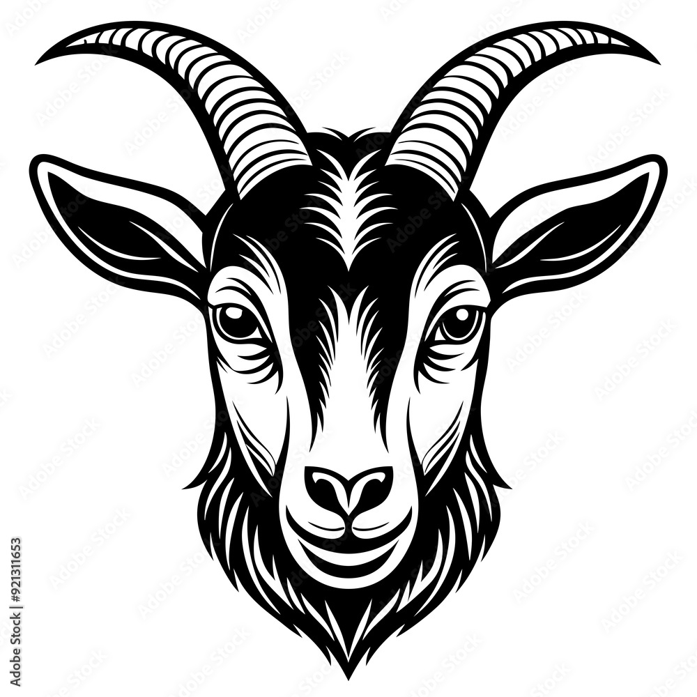 Goat Face Black Art vector illustration