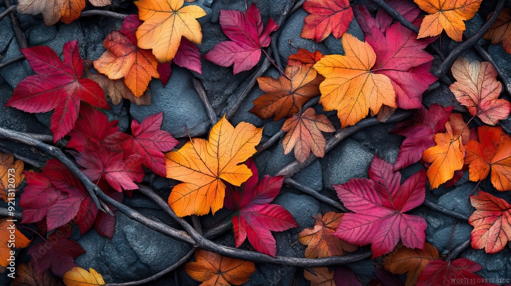 Tangled Maple Leaves on Dark Surface. Autumn background. AI generated image Tangled Maple Leaves on Dark Surface. Autumn background. AI generated image