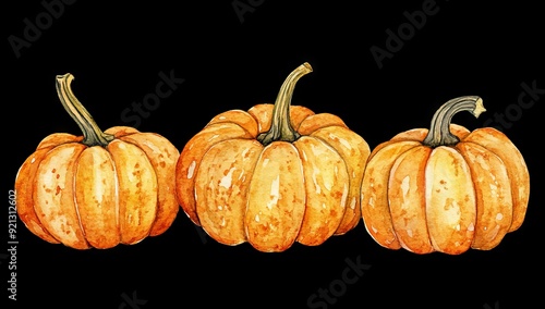 (Watercolor Halloween pumpkins ghosts jack o' lanterns and space for copying) photo