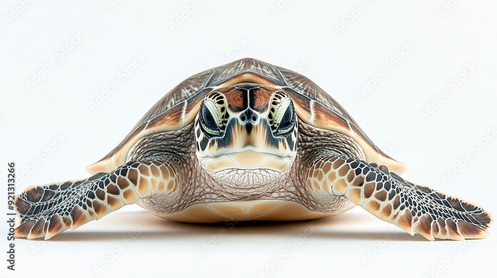 Fototapeta premium Close-up of a turtle swimming gracefully in clear water