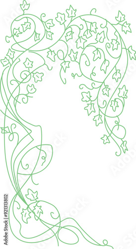 Green ornaments in Art Nouveau and Art Deco Victorian styles, hand-drawn with elegant detailing, in vector format.