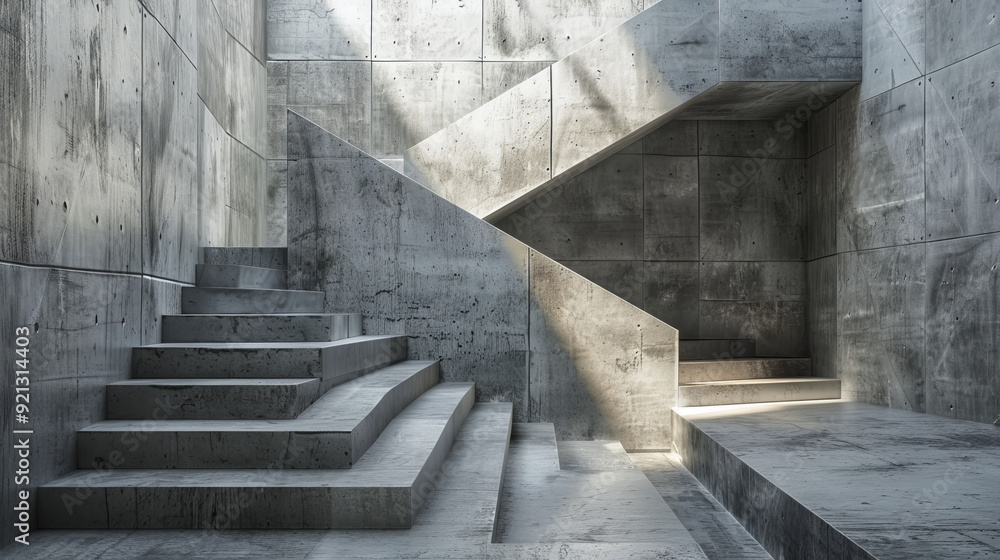 Concrete Staircase with Geometric Patterns and Industrial Aesthetic Concrete Staircase with Geometric Patterns and Industrial Aesthetic