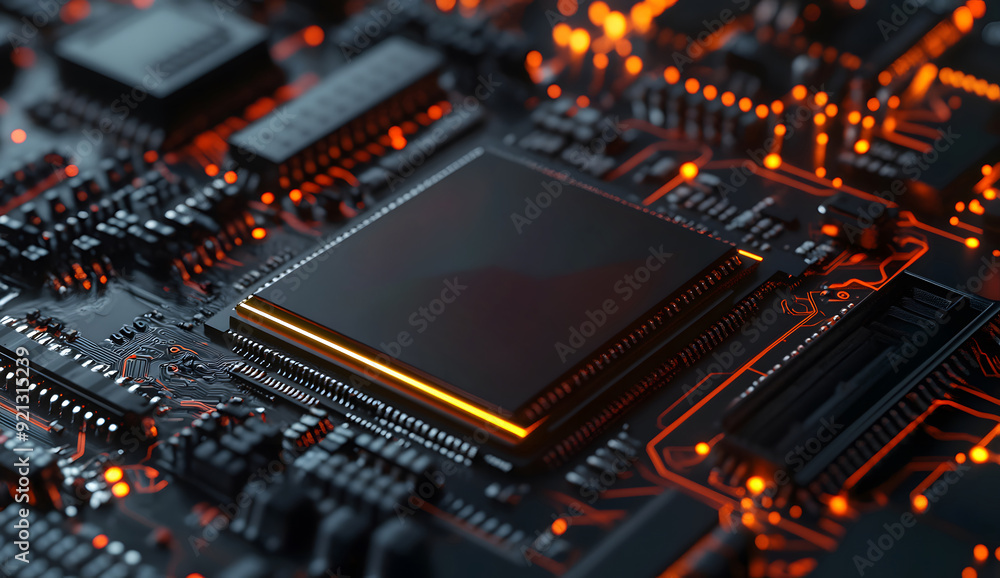 A close-up view with the acronym HTML displayed on a microchip, representing the concept of Hypertext Markup Language design A close-up view with the acronym HTML displayed on a microchip, representing the concept of Hypertext Markup Language design