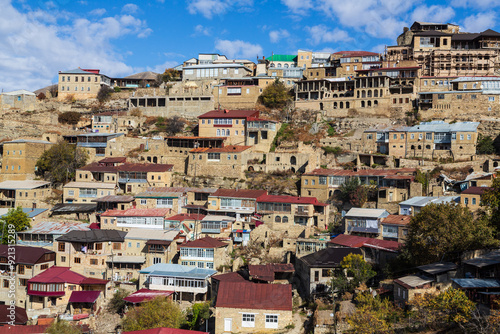 Mountainous traditional ethnic village or town of Chokh in remote Dagestan, Russia. Mountains, landscape, picturesque