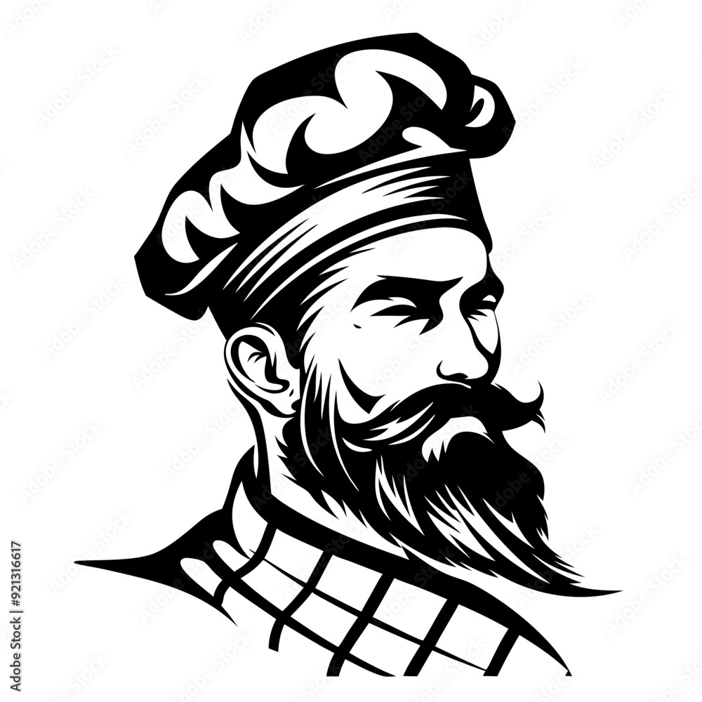 Chef Illustration Black White Vector Artistic Bearded Chef Hat Culinary Graphic Retro Style Chef Illustration Black White Vector Artistic Bearded Chef Hat Culinary Graphic Retro Style