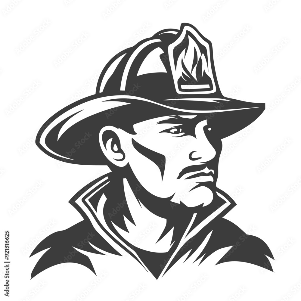 Retro Firefighter Illustration Vector Heroic Fireman Head Helmet Flame Symbol Rescue Service Graphic Retro Firefighter Illustration Vector Heroic Fireman Head Helmet Flame Symbol Rescue Service Graphic