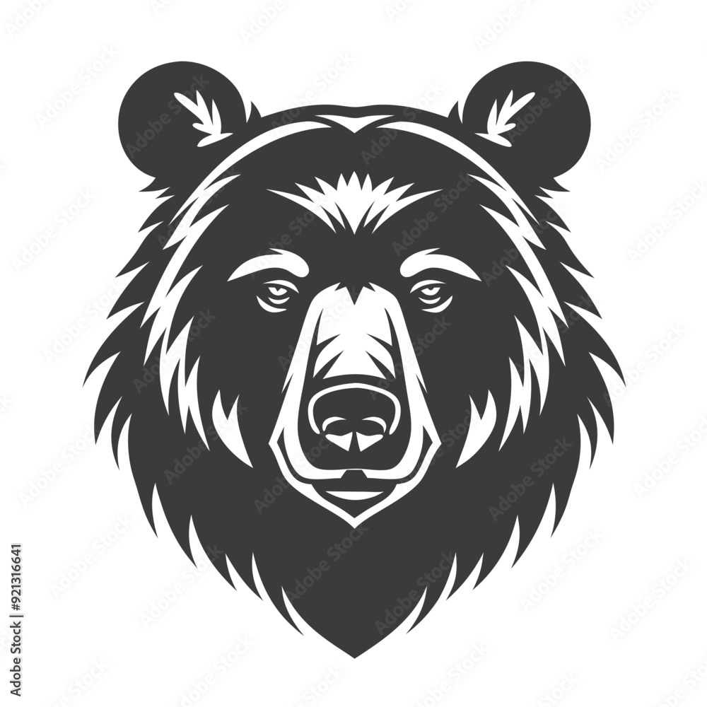 Obraz premium Bear Head Vector Illustration Black White Graphic Art Symbol Wildlife Logo Design