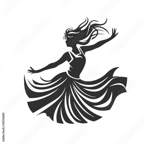 Elegant Dancing Woman Silhouette Vector Art Graceful Dancer Illustration Flowing Dress Movement