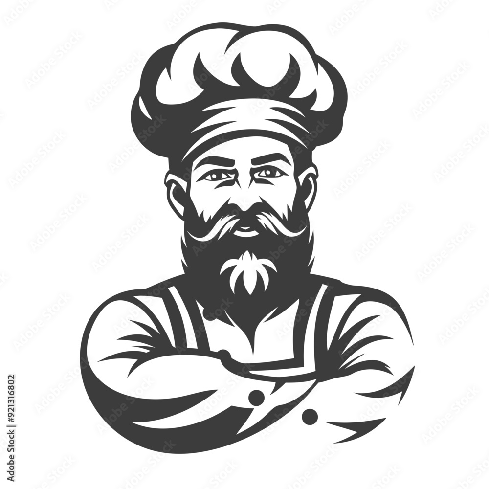 Chef Illustration Vector Bearded Man Wearing Chef Hat Crossed Arms Restaurant Logo Design Chef Illustration Vector Bearded Man Wearing Chef Hat Crossed Arms Restaurant Logo Design