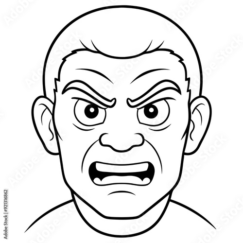 Angry Man Face Expression Vector Art Depicting Frustration Emotion Illustration Black and White Drawing