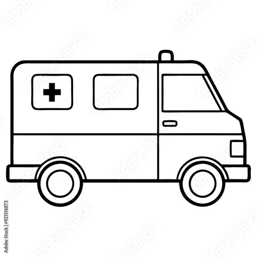 Vector Illustration Emergency Medical Van Ambulance Outline Black and White Healthcare Transport