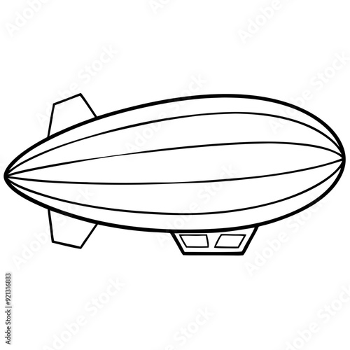 Vector Outline Airship Blimp Illustration Black White Cartoon Style Aviation Logo Design Element