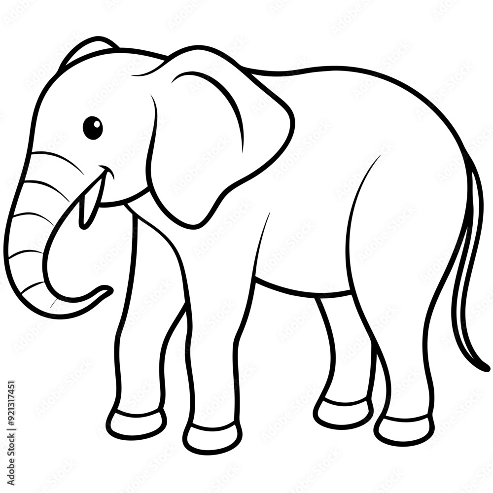 Fototapeta premium Vector Illustration Cute Elephant Line Art Cartoon Animal Educational Coloring Book Page