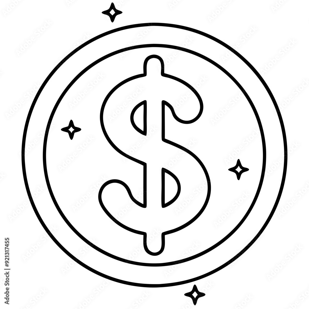 Dollar Sign Money Currency Finance Symbol Vector Illustration Black and White Line Art Dollar Sign Money Currency Finance Symbol Vector Illustration Black and White Line Art