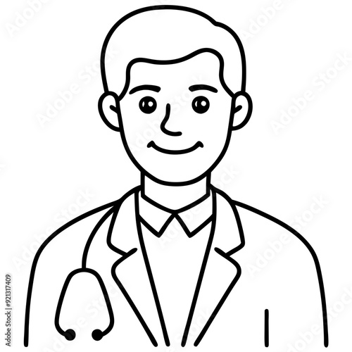 Vector Illustration of Smiling Male Doctor in Medical Coat with Stethoscope for Healthcare Designs