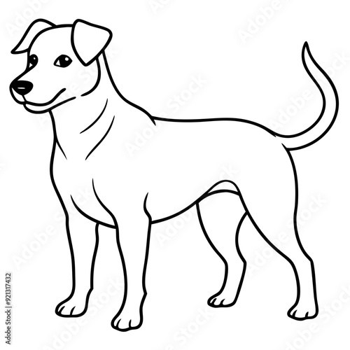 Vector Outline Illustration Happy Dog Standing Tail Up for Pet Design Projects and Coloring Pages