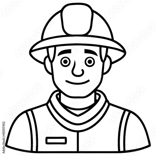 Firefighter Vector Illustration Black White Outline Safety Emergency Services Hero 