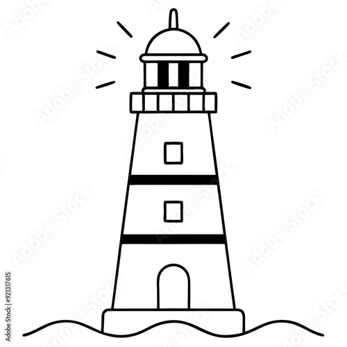 Lighthouse Beacon Vector Waves Nautical Navigation Guide Coastal Artwork Maritime Symbol Graphics