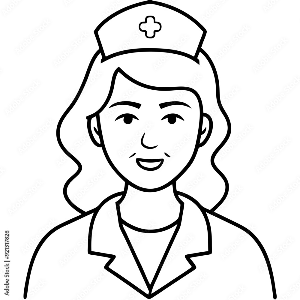 Smiling Female Nurse Line Art Vector Illustration Healthcare Professional Medical Worker Symbol Smiling Female Nurse Line Art Vector Illustration Healthcare Professional Medical Worker Symbol