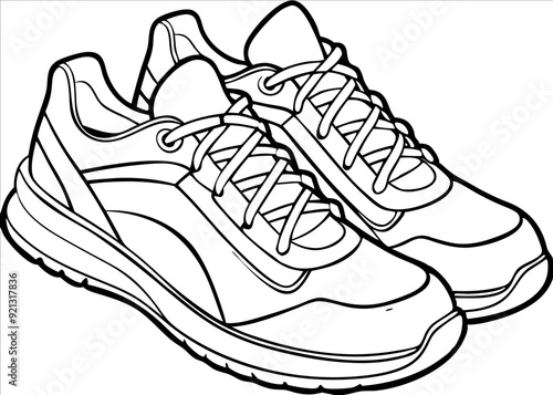 Vector Illustration of Stylish Running Shoes Sneakers Outline for Design and Coloring Books