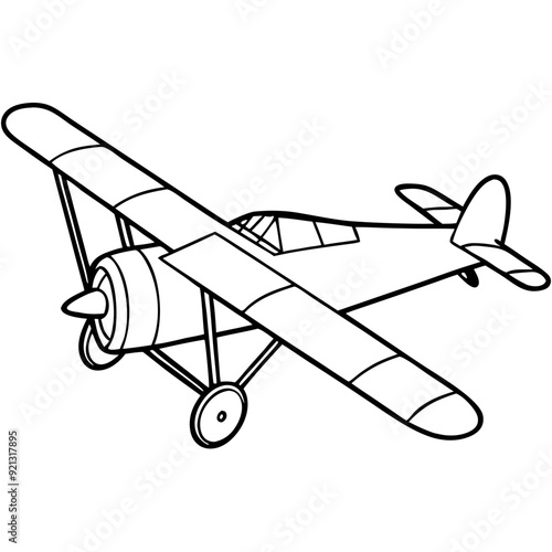 Vintage Airplane Vector Art Black and White Aviation Illustration for Kids Coloring Book Pages