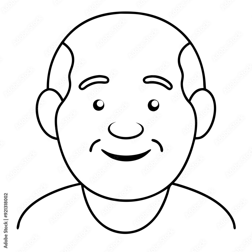 Bald Smiling Elderly Man Vector Illustration Line Drawing Happy Character Clipart Bald Smiling Elderly Man Vector Illustration Line Drawing Happy Character Clipart