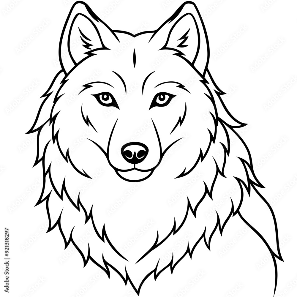 Fototapeta premium Wolf Face Vector Art Detailed Line Drawing Wildlife Illustration Animal Design Clipart Editable