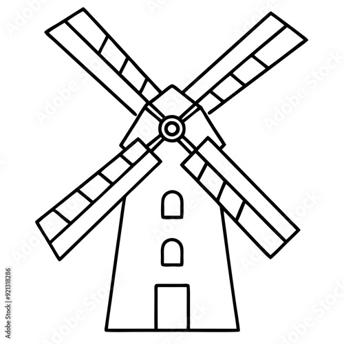 Vector Line Art Windmill  Traditional Dutch Style Simple Illustration for Educational Use
