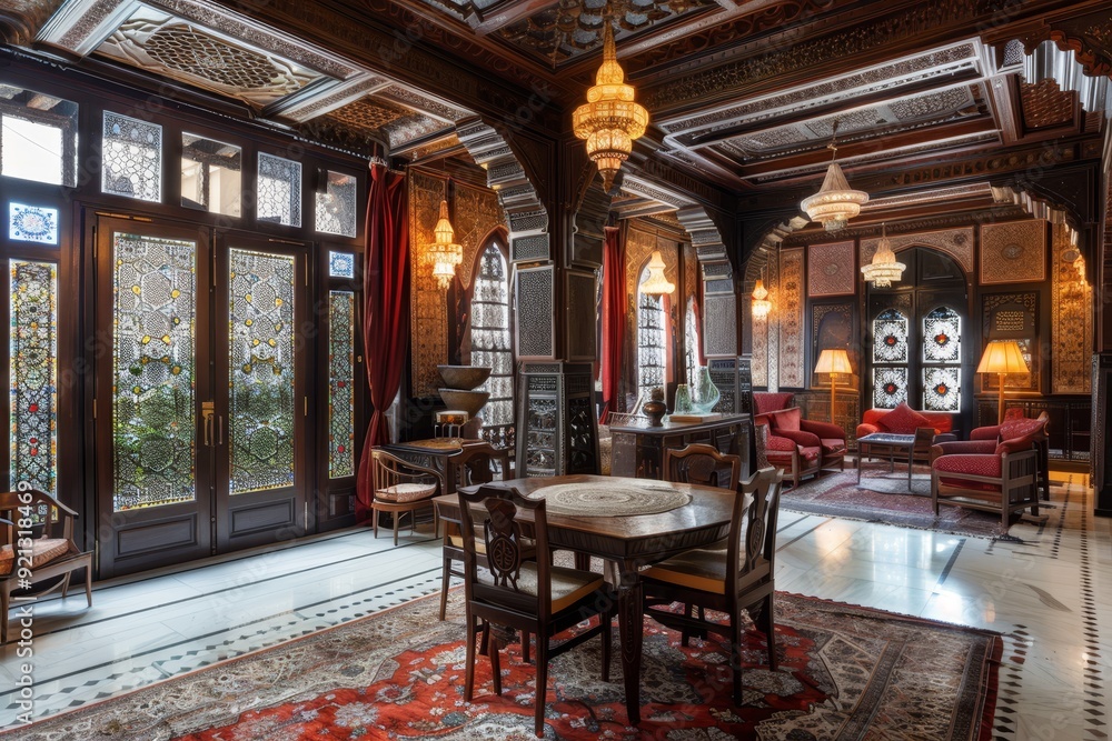 A luxurious living room adorned with intricate details, featuring ornate ceilings and exquisite furnishings, Intricate architectural details throughout the space A luxurious living room adorned with intricate details, featuring ornate ceilings and exquisite furnishings, Intricate architectural details throughout the space