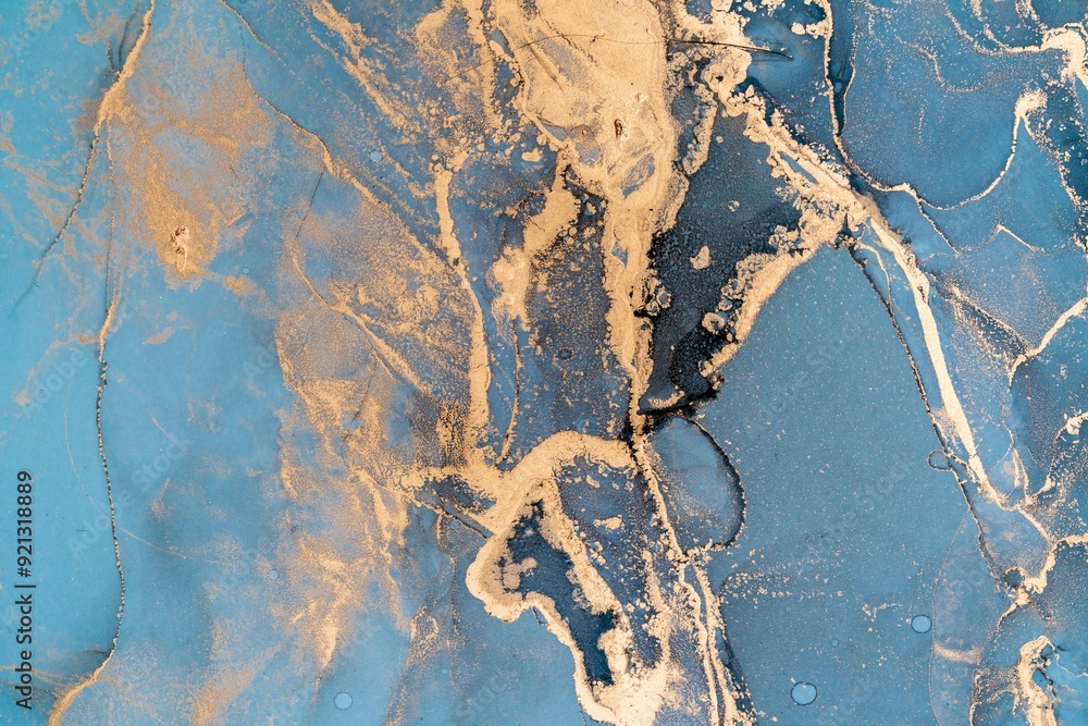 Naklejka premium Original artwork photo of marble ink abstract art. High resolution photograph from exemplary original painting. Abstract painting was painted on HQ paper texture to create smooth marbling pattern.