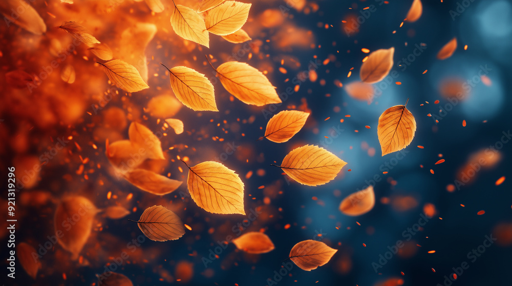 Autumn Yellow Leaves Falling from Trees on Blue Background
Autumn Yellow Leaves Falling from Trees on Blue Background