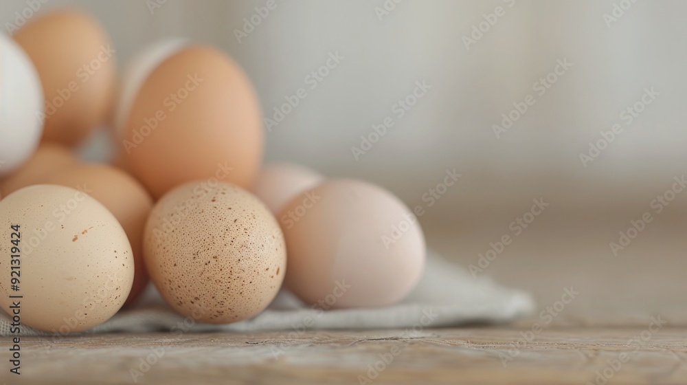 Fresh White Eggs Arranged on Wooden Surface in Natural Light
