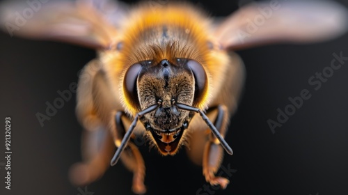 Close-Up View of a Bumblebee Captured Against a Dark Background