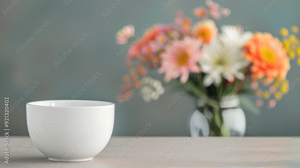 Woman Holding a Light Gray Bowl Surrounded by Fresh Flowers in a Cozy Kitchen Woman Holding a Light Gray Bowl Surrounded by Fresh Flowers in a Cozy Kitchen