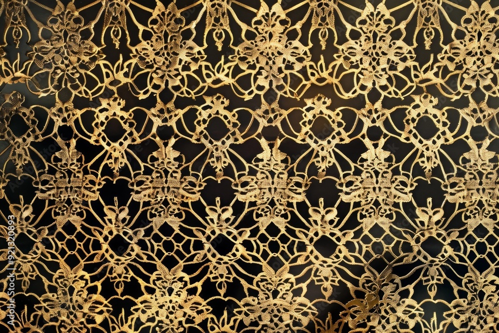 Ornate gold pattern resembling fine lacework on a black background, Intricate gold pattern resembling fine lacework Ornate gold pattern resembling fine lacework on a black background, Intricate gold pattern resembling fine lacework