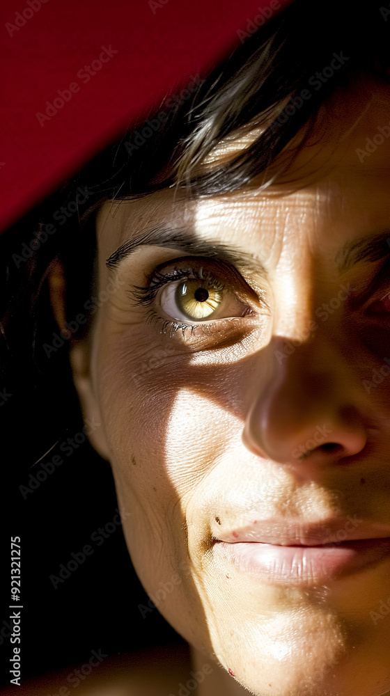 Portrait of a beautiful middle-aged woman with green eyes looking at the camera Portrait of a beautiful middle-aged woman with green eyes looking at the camera