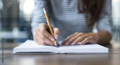 Person Writing Notes in a Spiral Notebook With Pencil on a Wooden Table